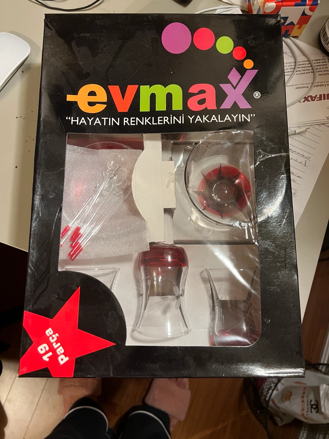 Evmax Tea Glass Set with Saucers and Spoons