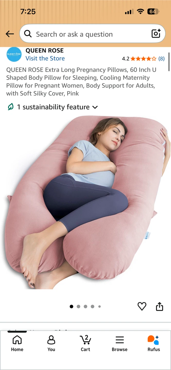QUEEN ROSE Extra Long U Shaped Pregnancy Pillow - Pink