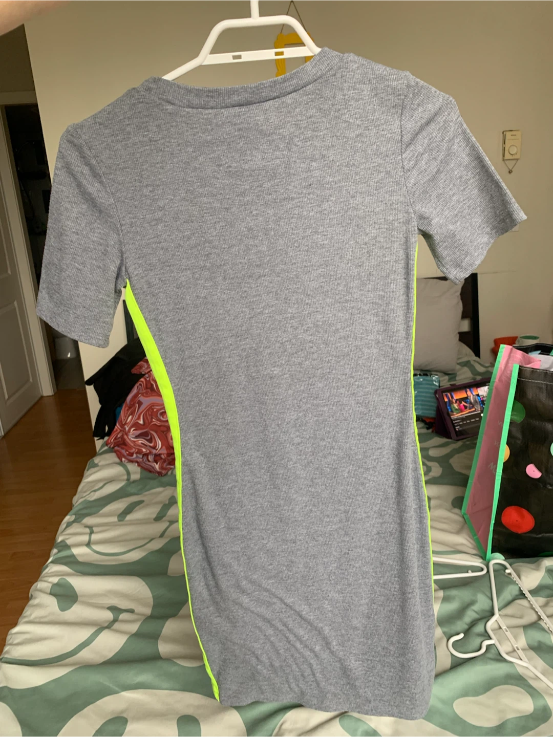 Divided Grey Ribbed Dress with Neon Stripe Accents - photo 2