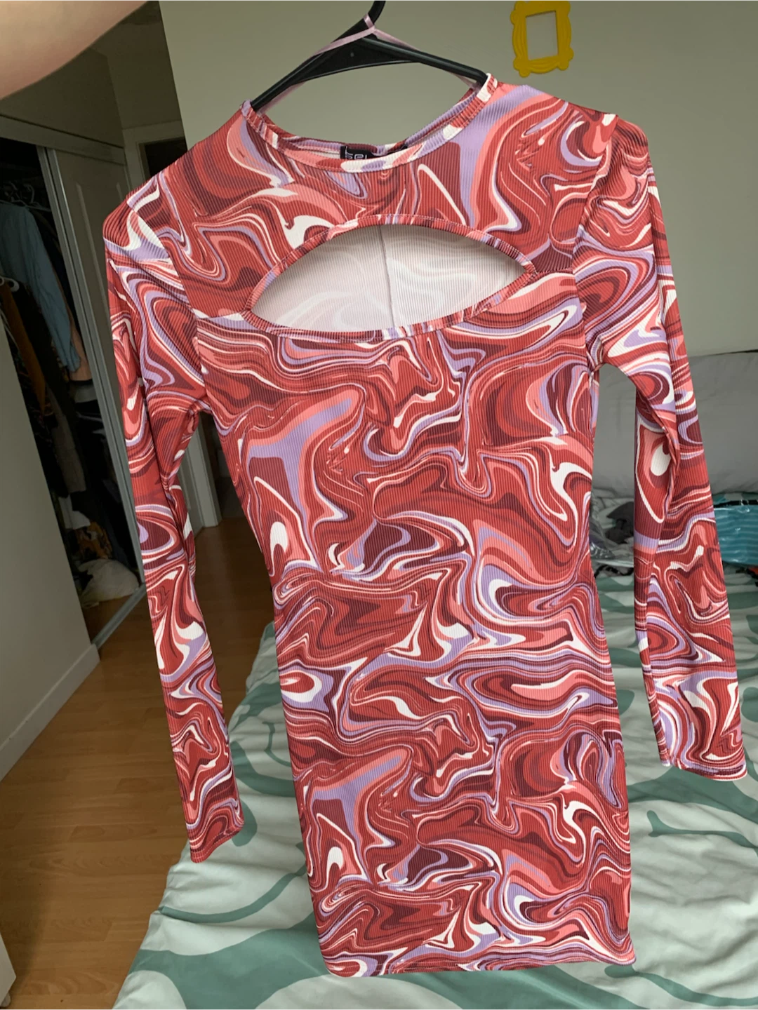 SELECT Ribbed Cutout Dress - Red Swirl Pattern