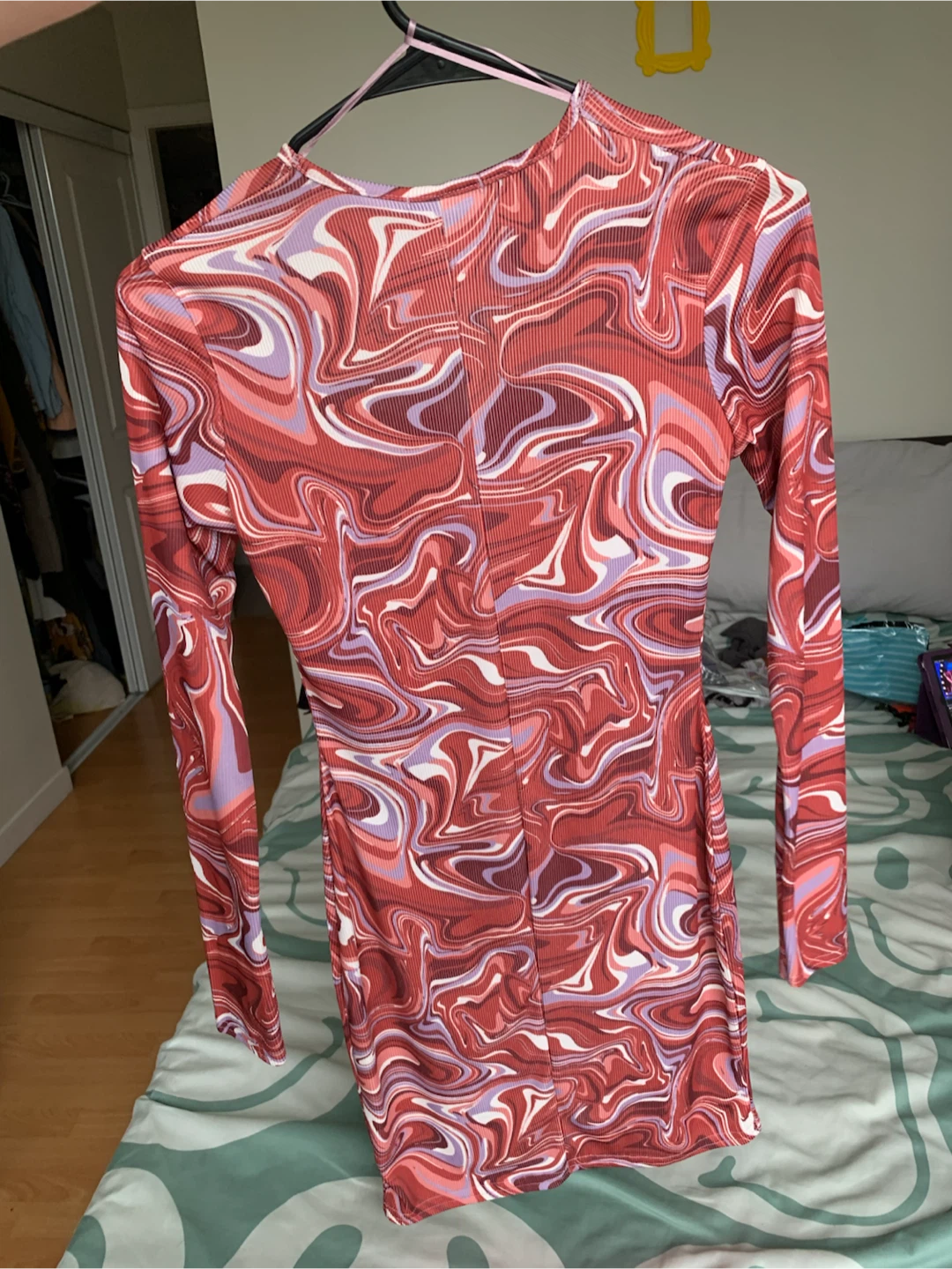 SELECT Ribbed Cutout Dress - Red Swirl Pattern - photo 2