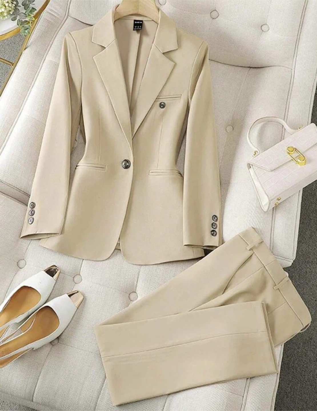 Khaki Blazer and Pants Set