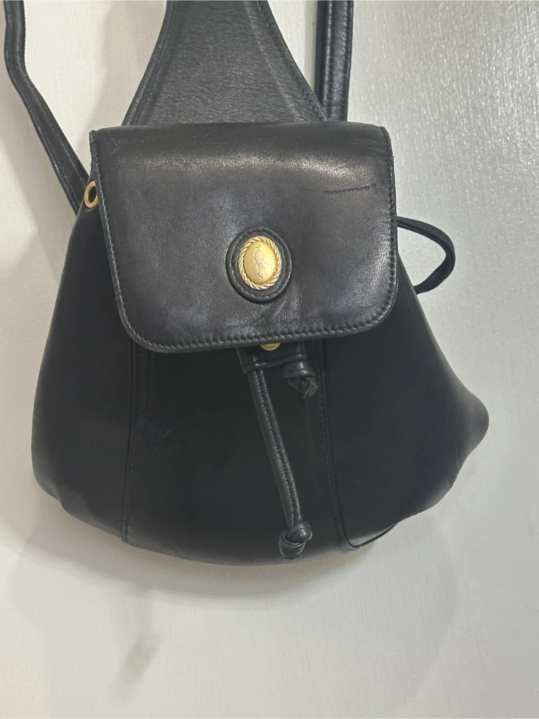 Vintage Pierre Balmain Black Leather Drawstring Backpack - photo 2