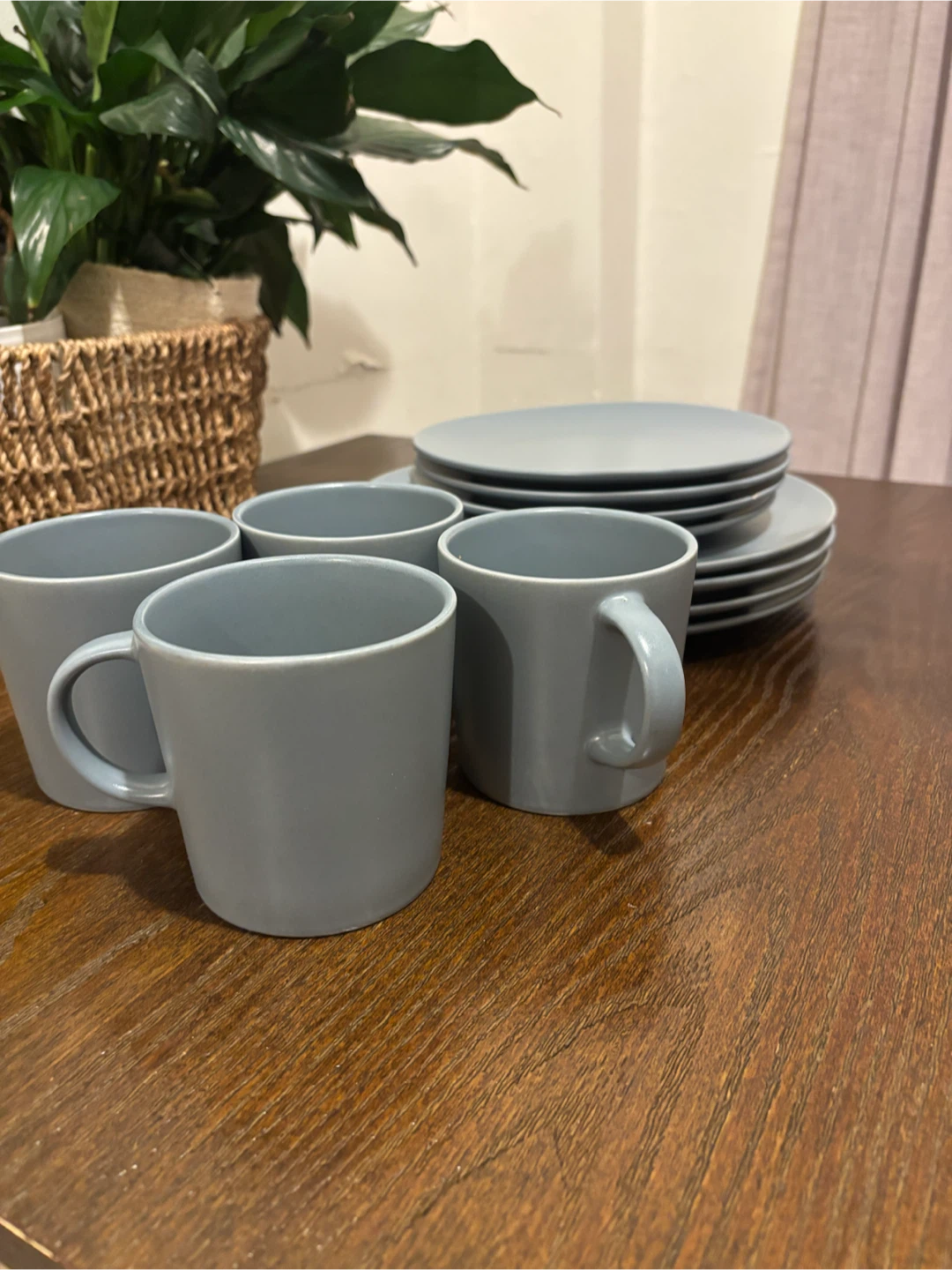 Gray Dinnerware Set - 4 Mugs and 8 Plates