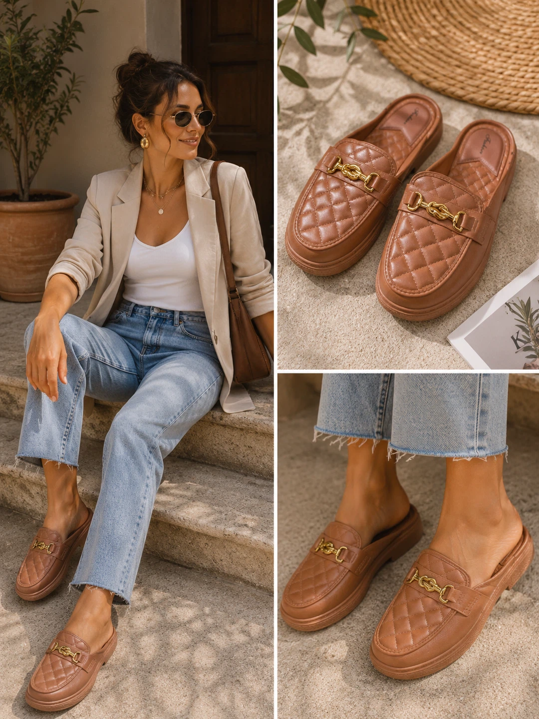 Women’s Quilted Mule Loafers – Cushioned Comfort
