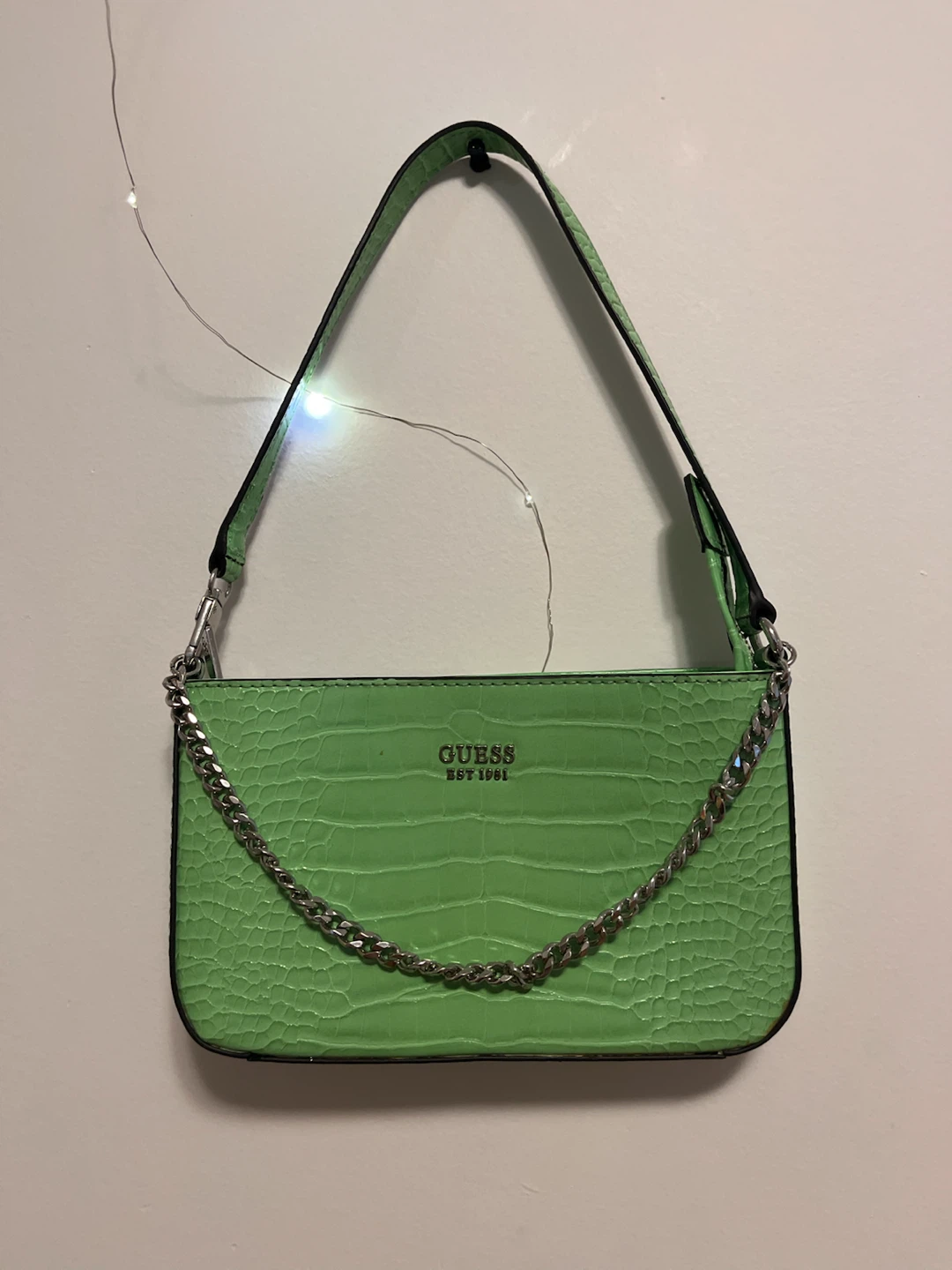 GUESS Green Croc Embossed Shoulder Bag