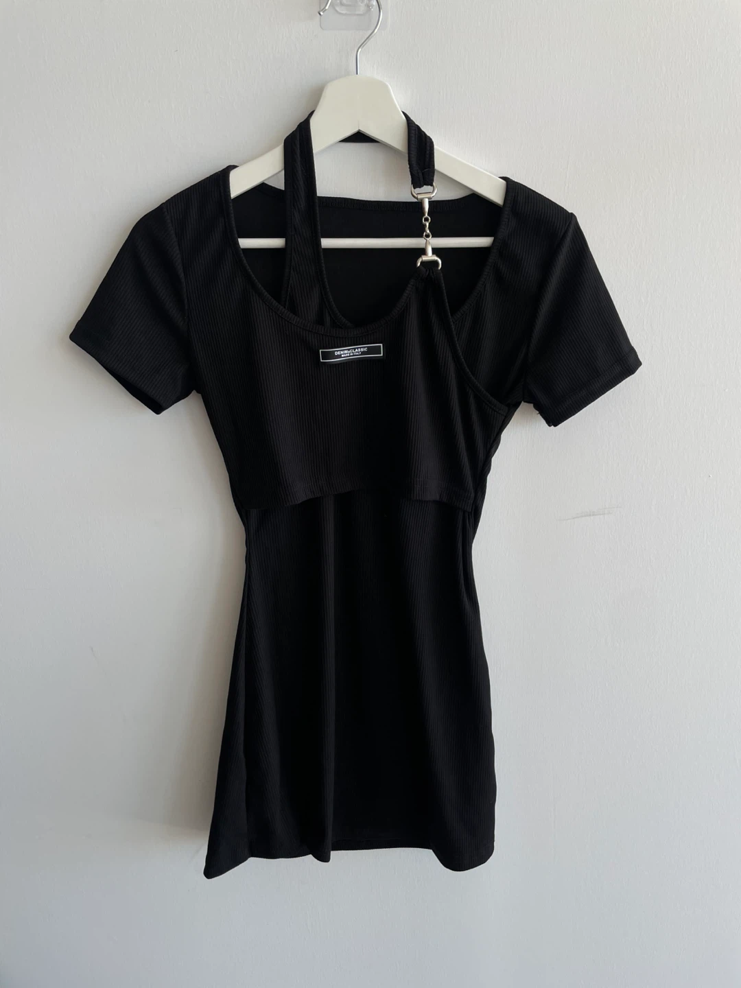 Black Ribbed Cutout Dress, size S