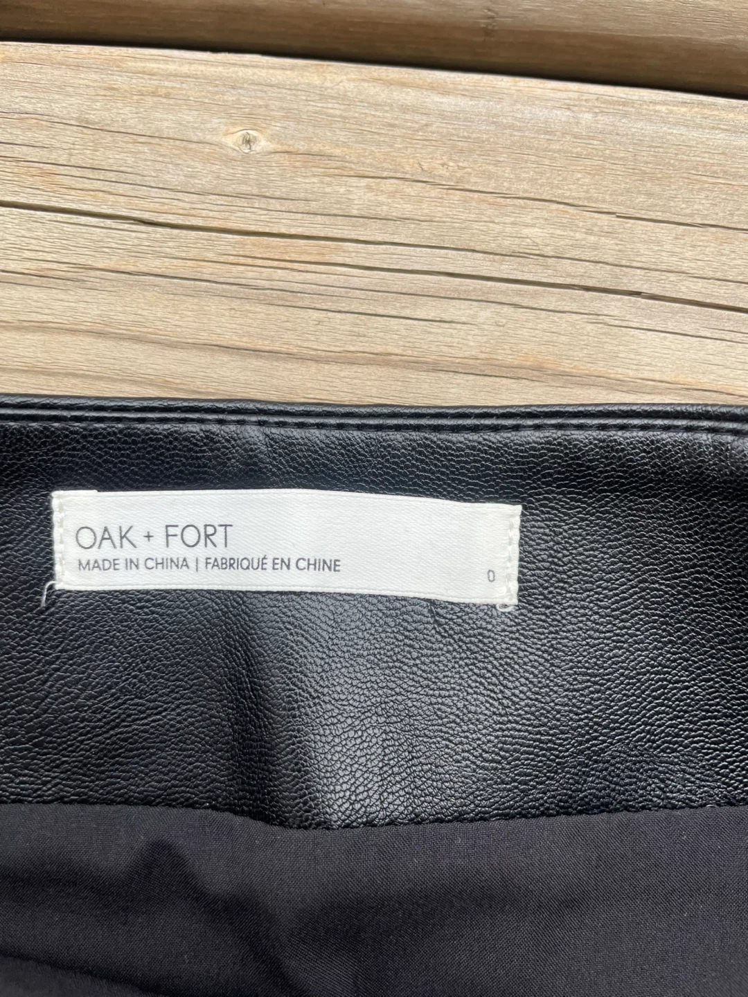 Oak + Fort Black Faux Leather Mini Skirt, size 2