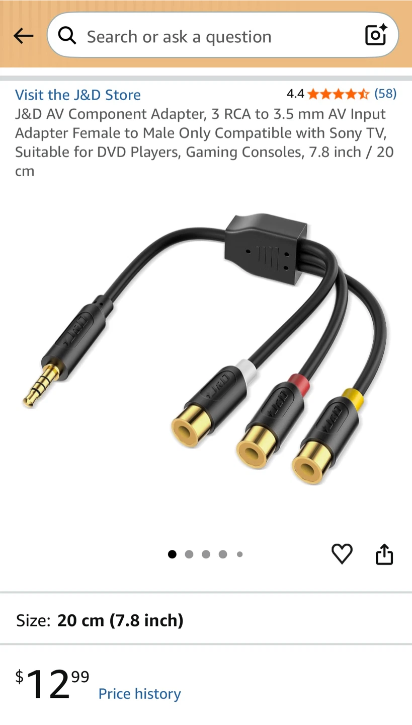 J&D 3 RCA to 3.5mm AV Input Adapter - photo 4