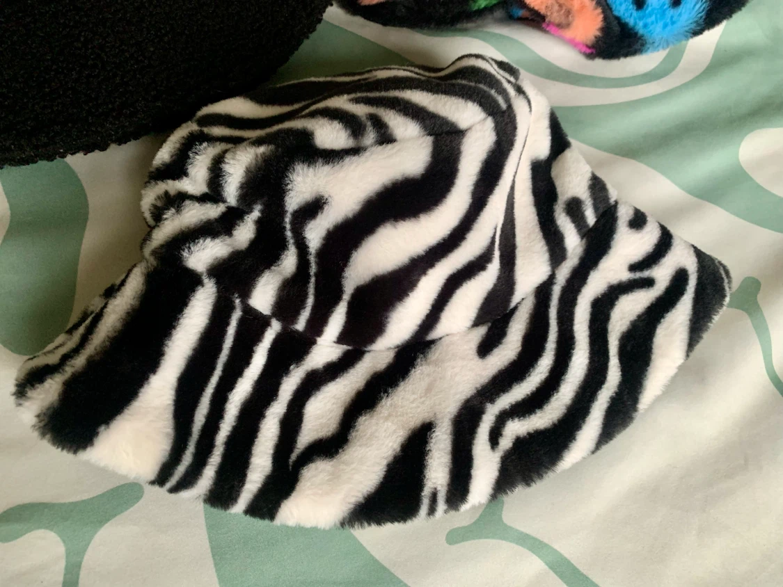 Fuzzy Zebra Print Bucket Hat