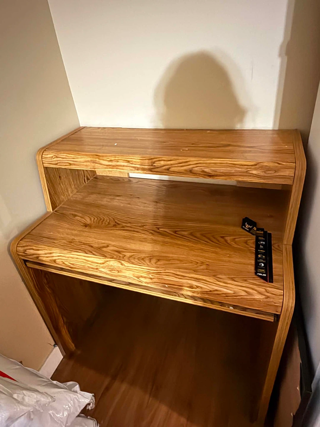 Woodgrain Corner Desk with Shelf - photo 2