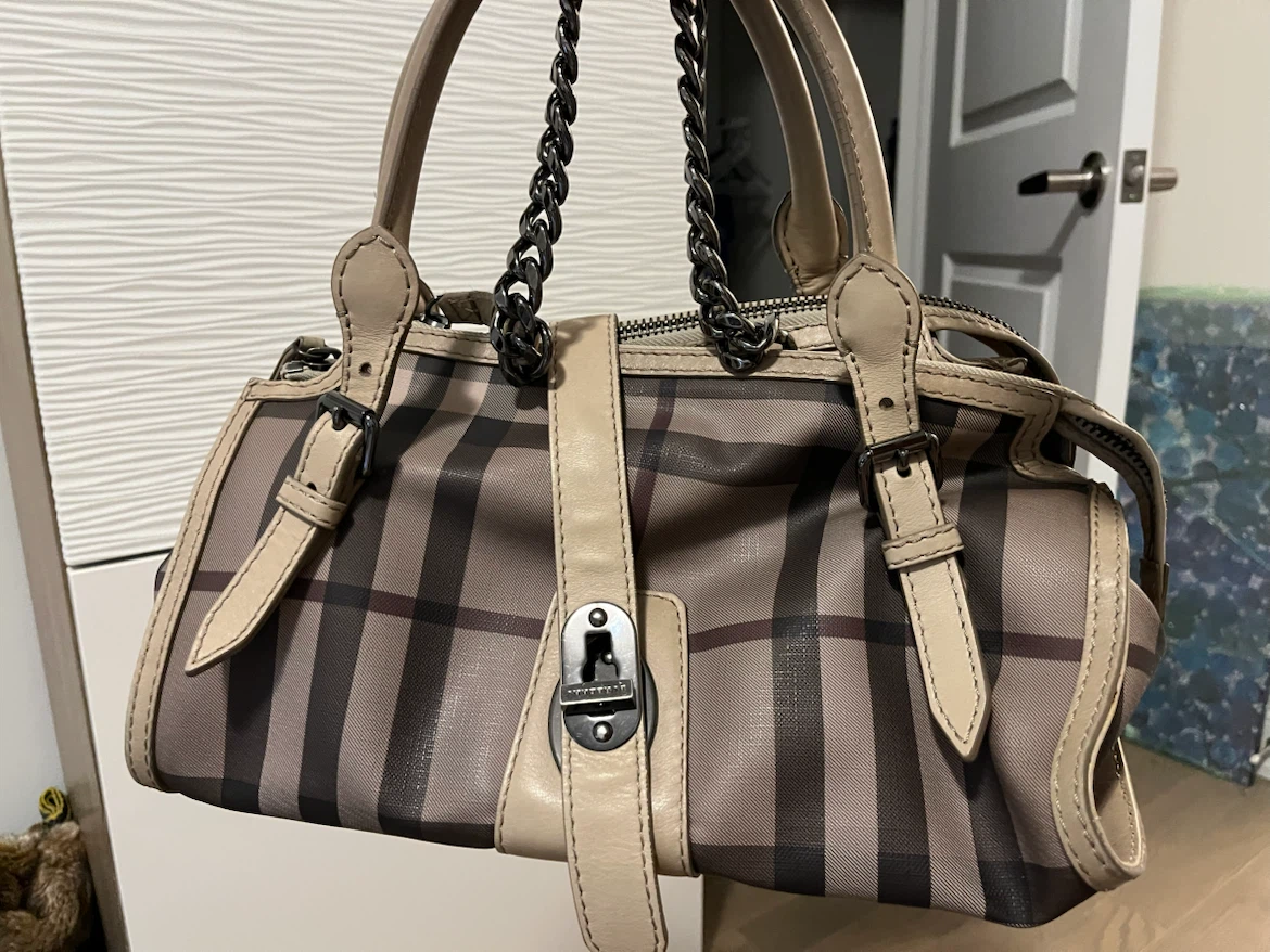 Burberry Bartow Bowler Bag Purse Check Leather Satchel - photo 2