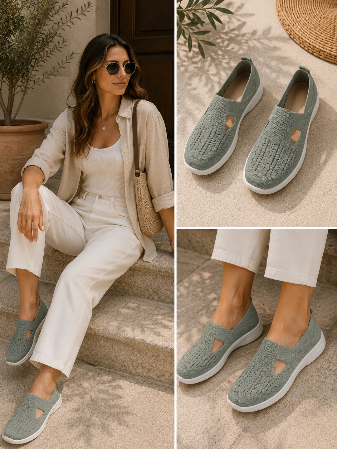 Women’s Lightweight Knit Slip-On Sneakers – Breathable