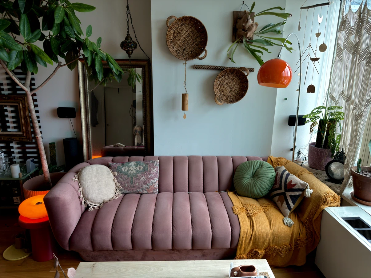 Pink Velvet Channel Tufted Sofa - photo 2