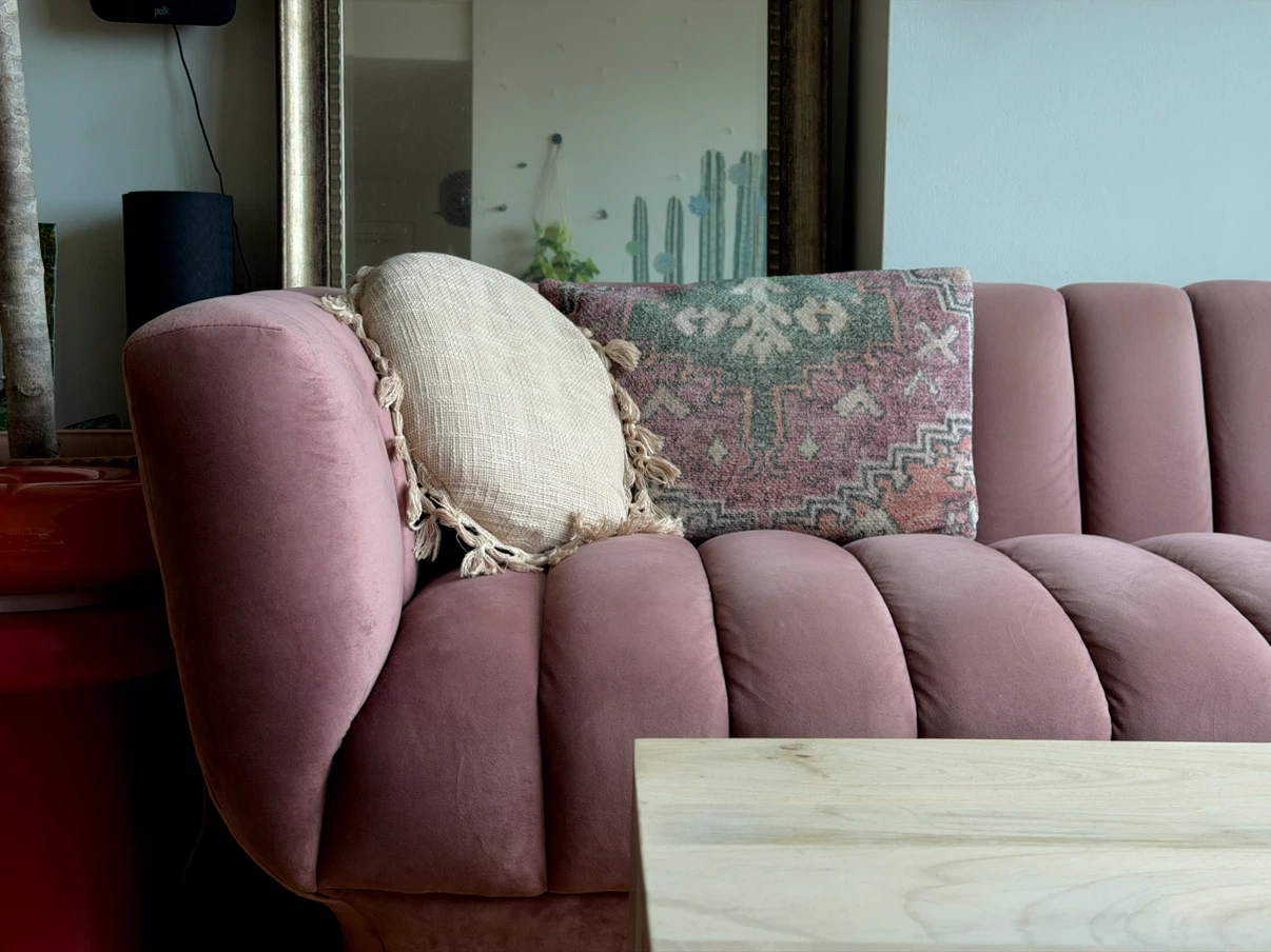 Pink Velvet Channel Tufted Sofa - photo 3