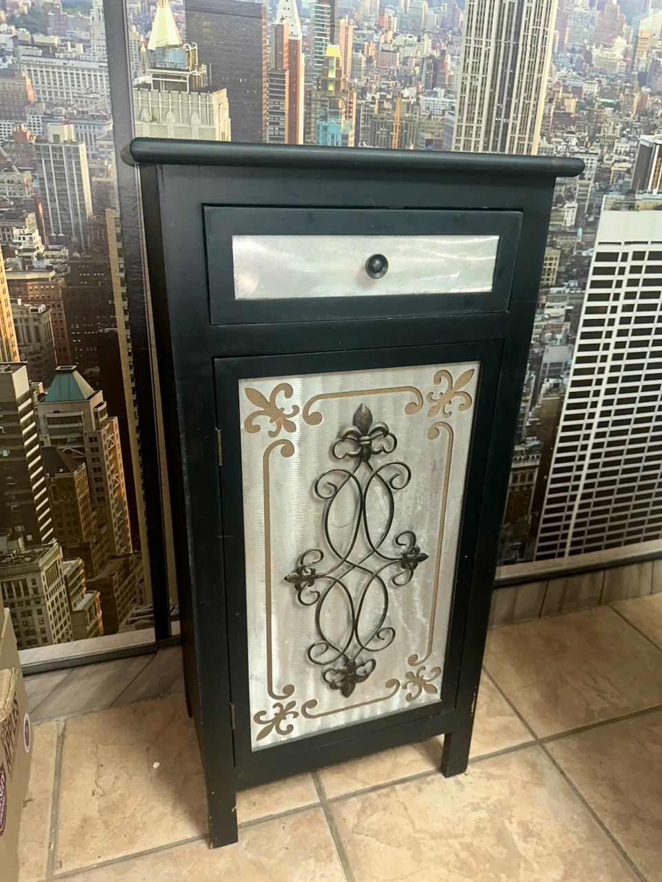 Black Accent Cabinet with Drawer and Metal Inlay - photo 2
