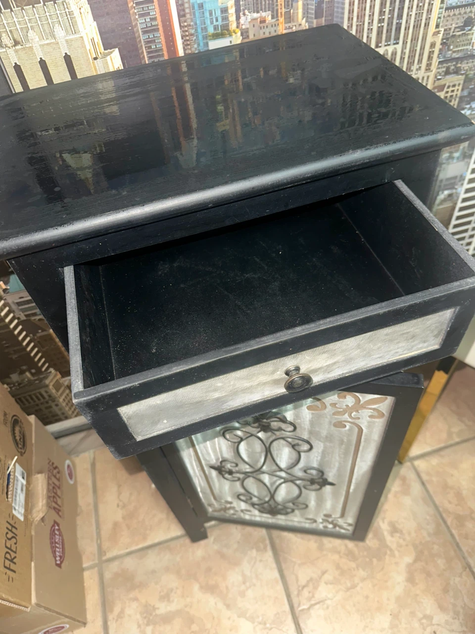 Black Accent Cabinet with Drawer and Metal Inlay - photo 3