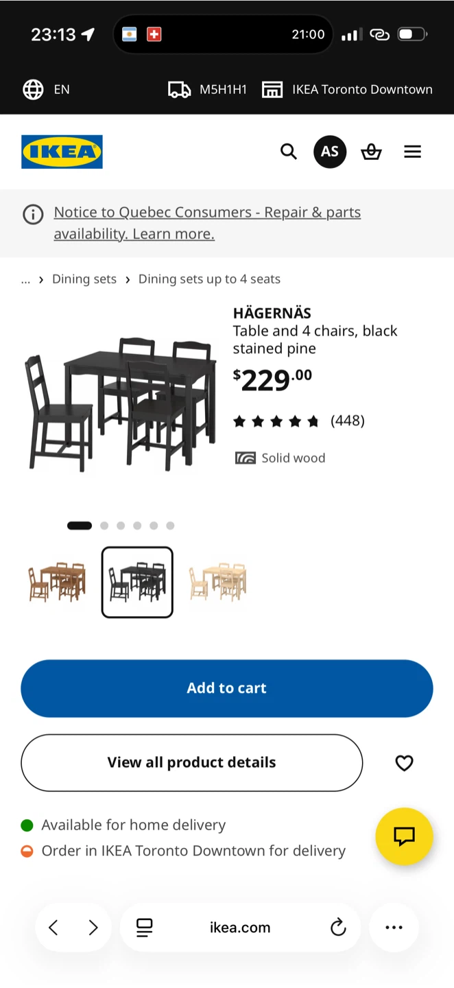 IKEA HÄGERNÄS Table and 4 Chairs - Black Stained Pine