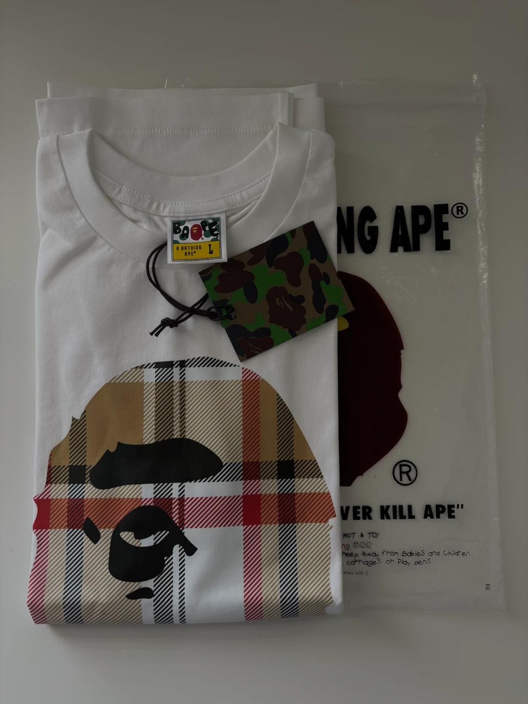 BAPE "Ape Head" T-Shirt White Plaid (Size L)