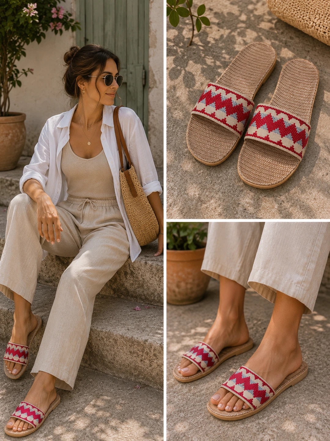 Women’s Woven Pattern Slide Sandals – Comfortable Fabric Strap - photo 2