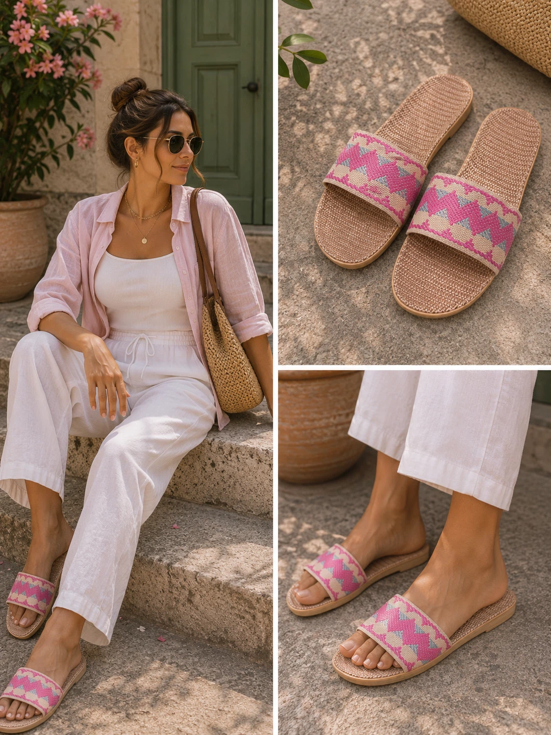 Women’s Woven Pattern Slide Sandals – Comfortable Fabric Strap - photo 3