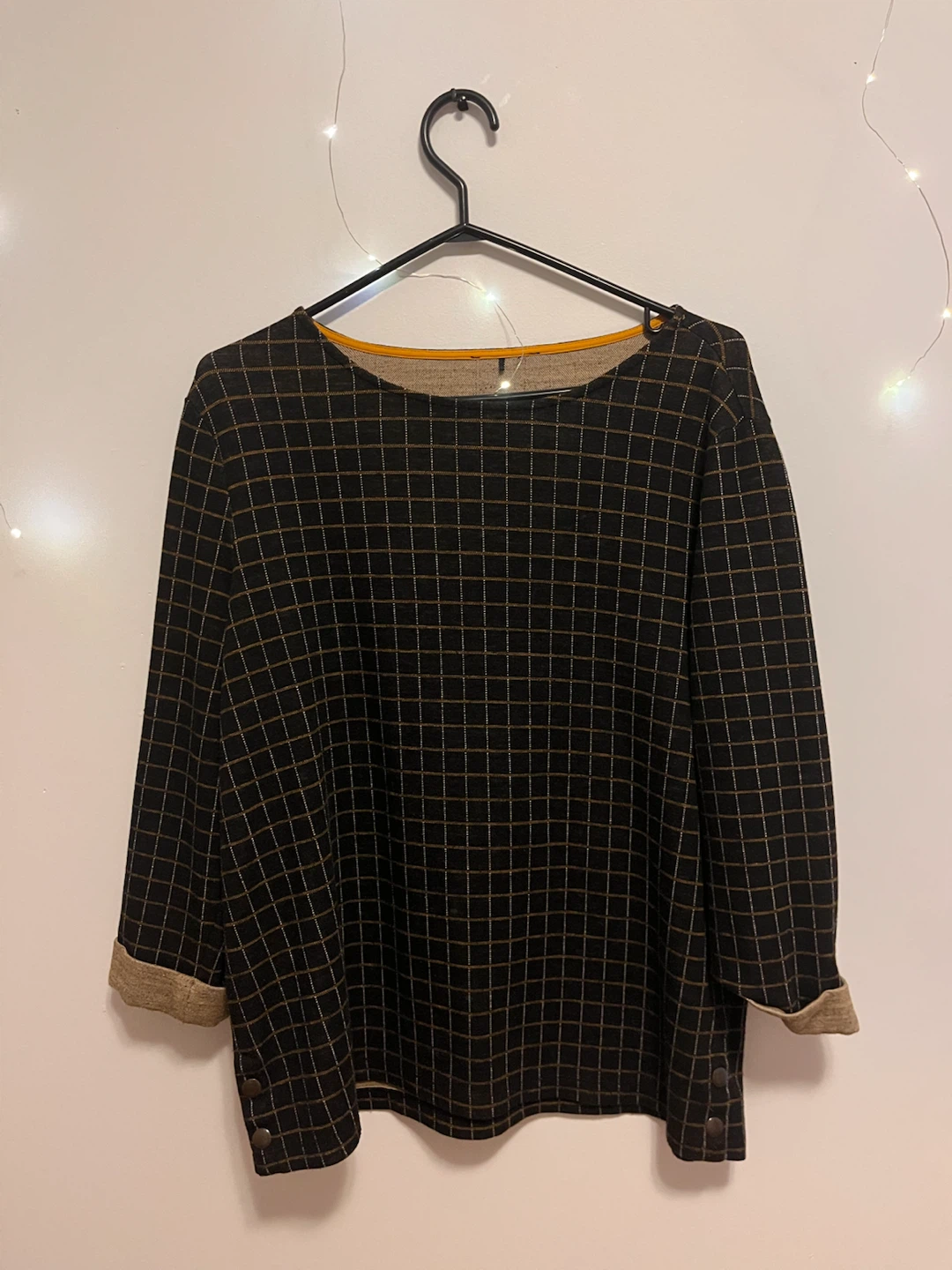 Black and Gold Checked Long-Sleeve Top