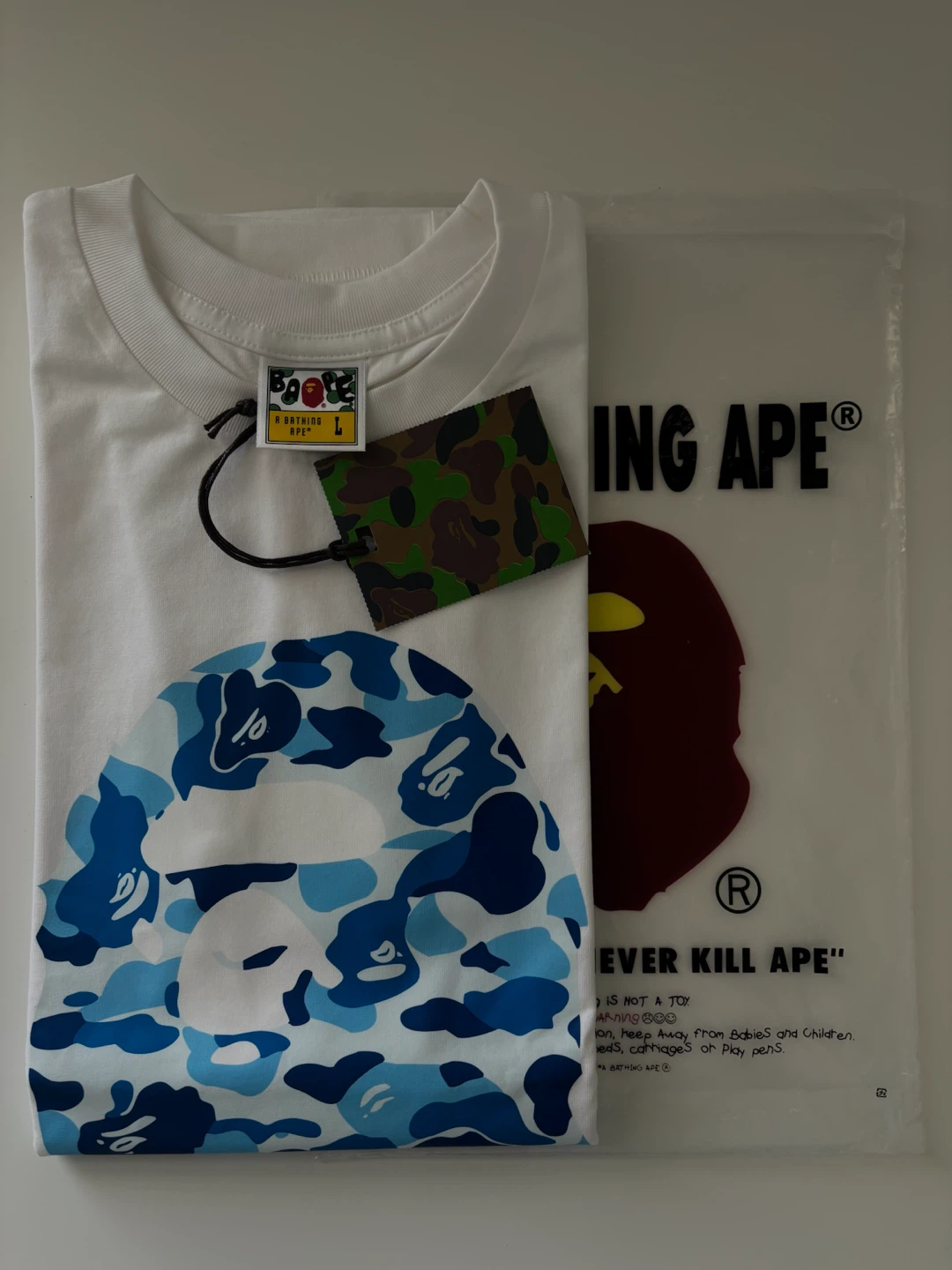 BAPE A Bathing Ape White Blue Camo Shark T-Shirt