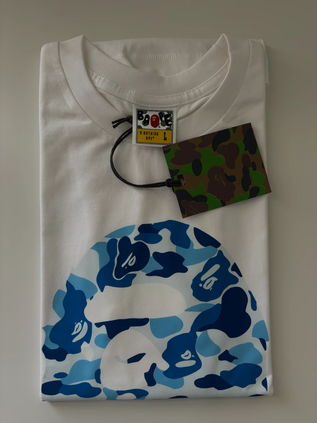 BAPE A Bathing Ape White Blue Camo Shark T-Shirt - photo 2