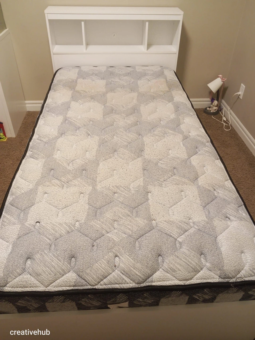 White Twin Bed Frame with Headboard and Mattress