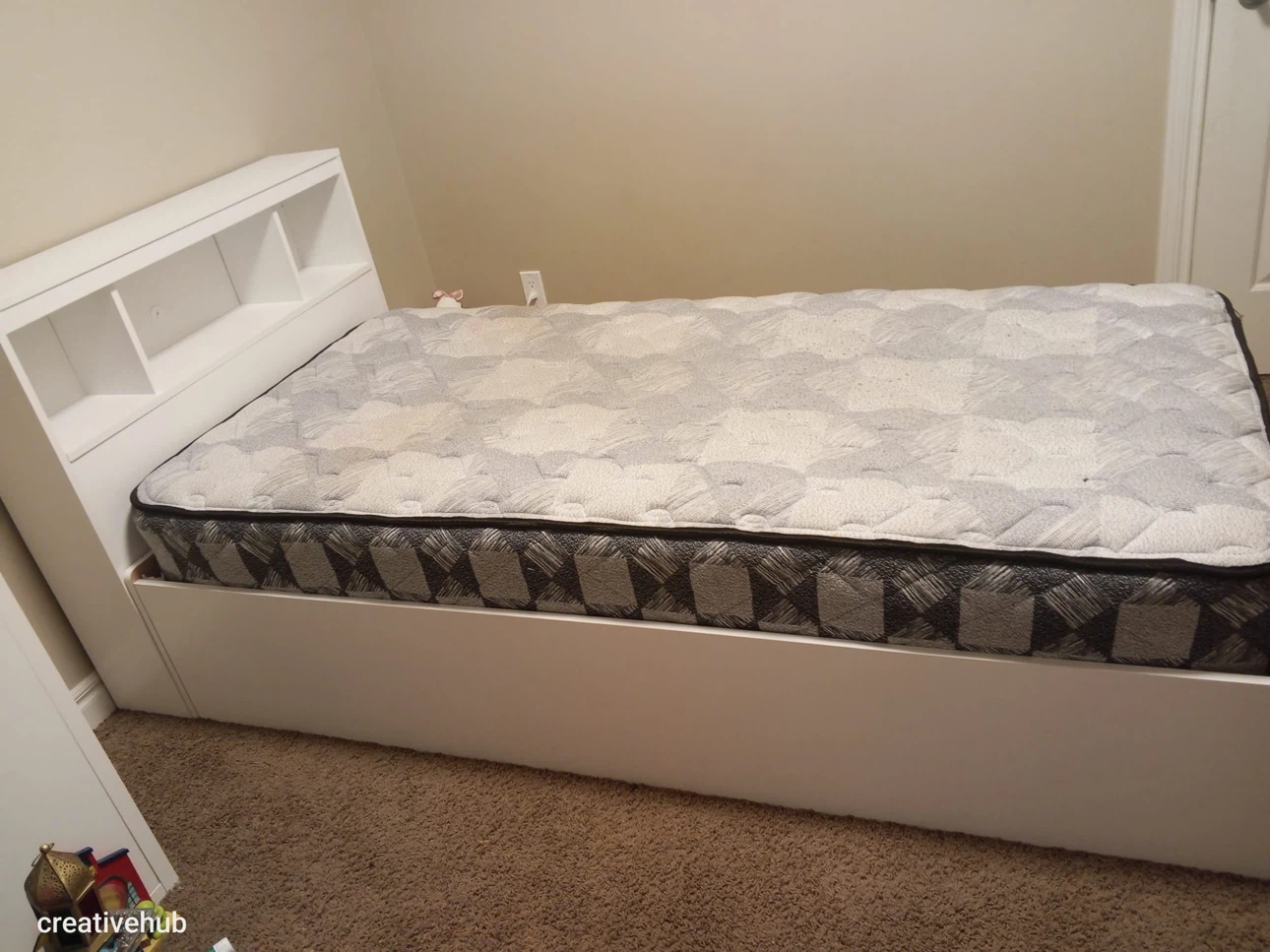 White Twin Bed Frame with Headboard and Mattress - photo 2