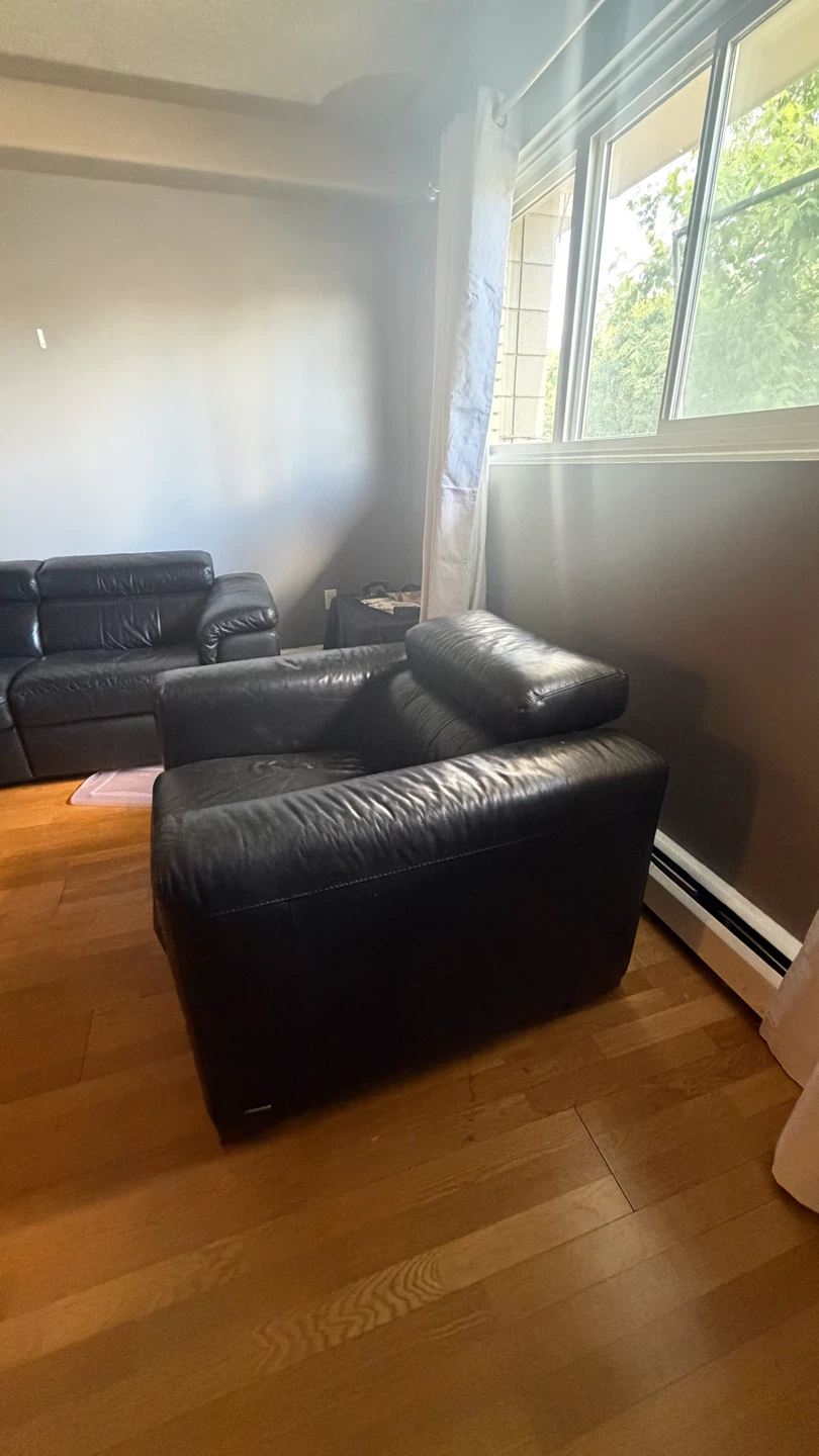 Genuine leather reclining sofa & chair - photo 3