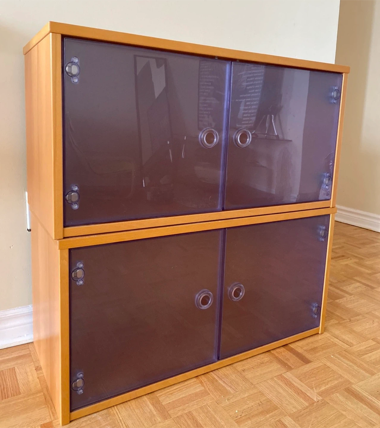 Stackable Storage Cabinets with Frosted Doors