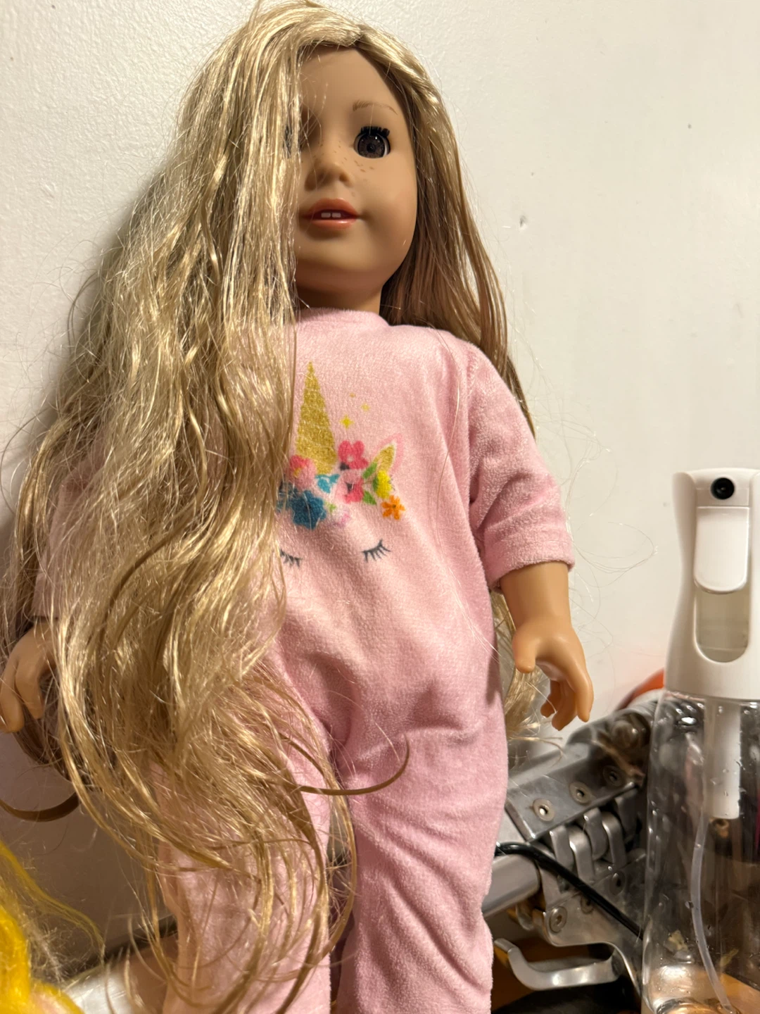 American Girl Doll with Pink Unicorn Pajamas