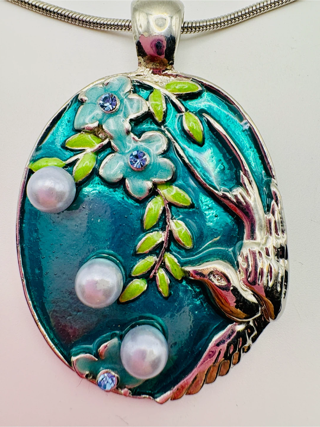 Enamel Bird and Flower Pendant Necklace - photo 5