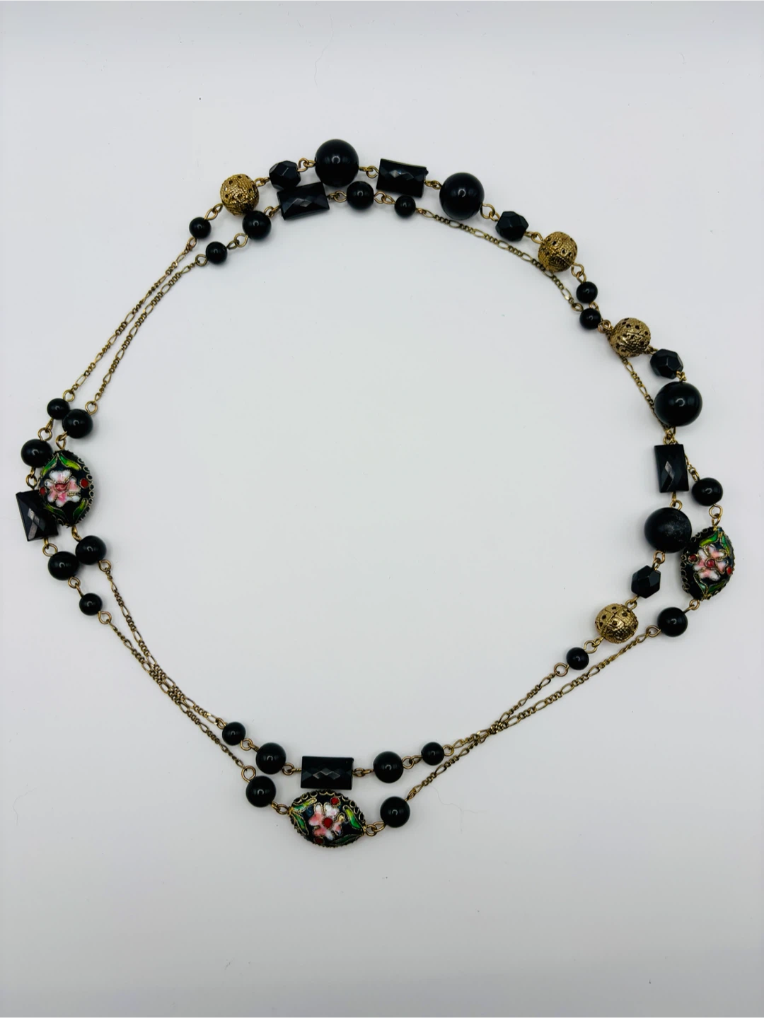 Long Beaded Necklace with Enamel Flower Pendants - photo 2