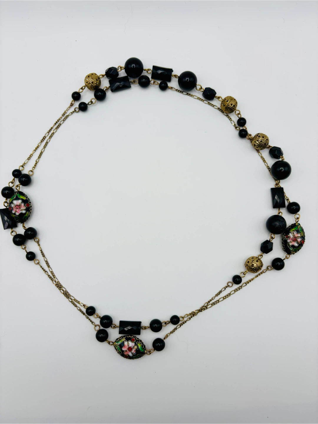 Long Beaded Necklace with Enamel Flower Pendants - photo 3