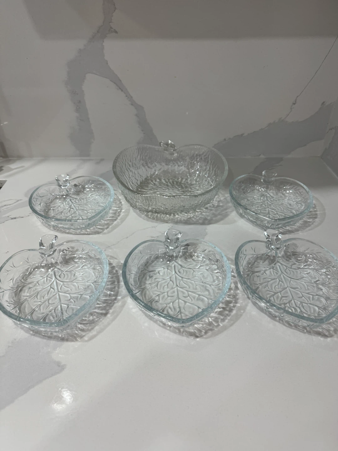 Glass Apple Shaped Serving Bowl and 5 Small Dishes Set