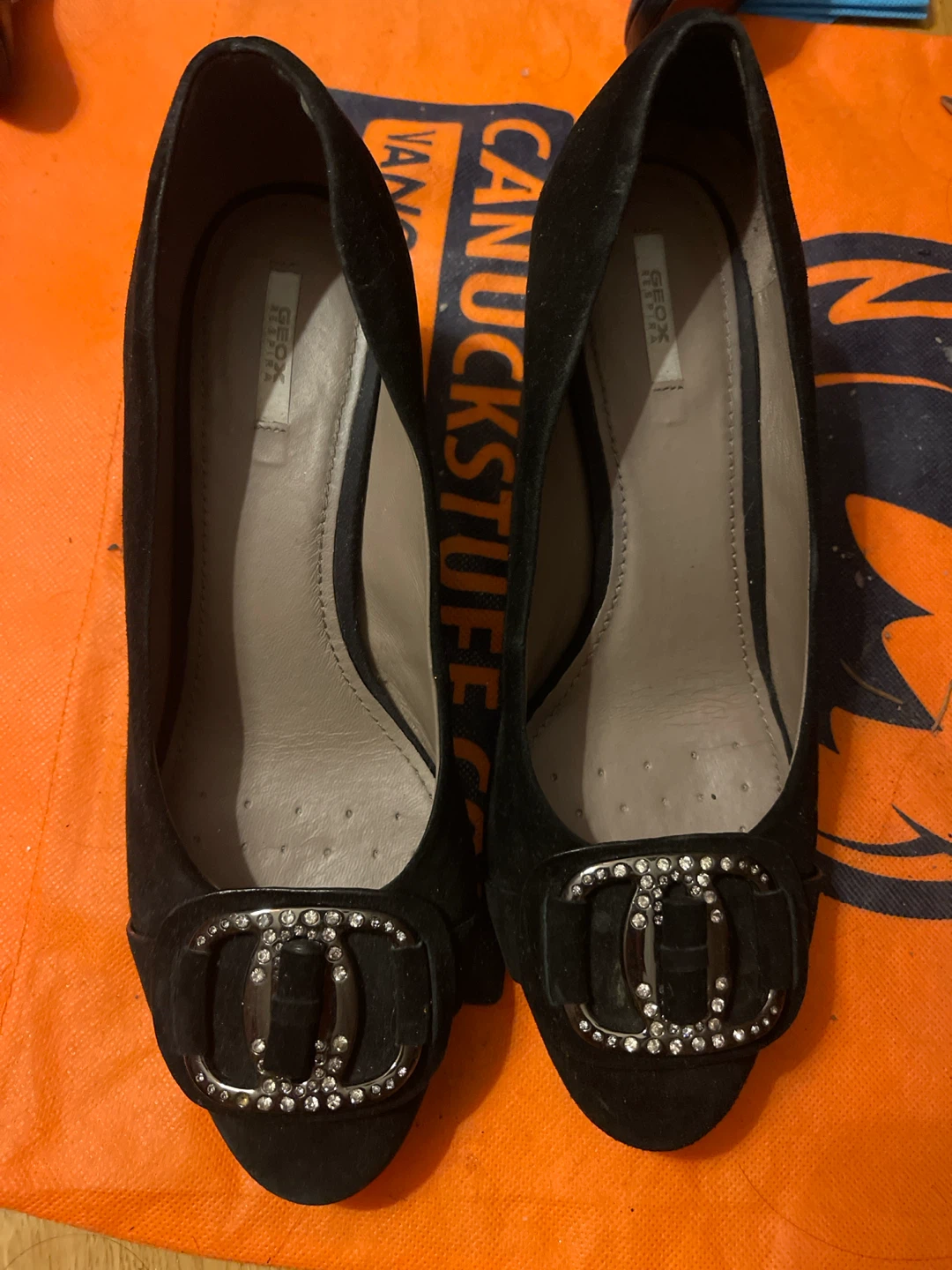 Geox Black Suede Wedge Heels with Embellishment