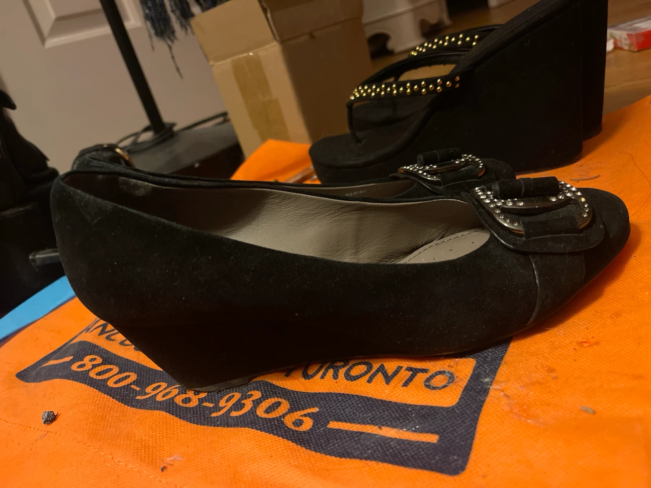 Geox Black Suede Wedge Heels with Embellishment - photo 2