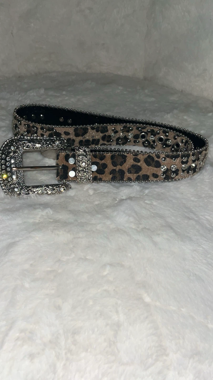 Leopard Print Embellished Belt with Rhinestones
