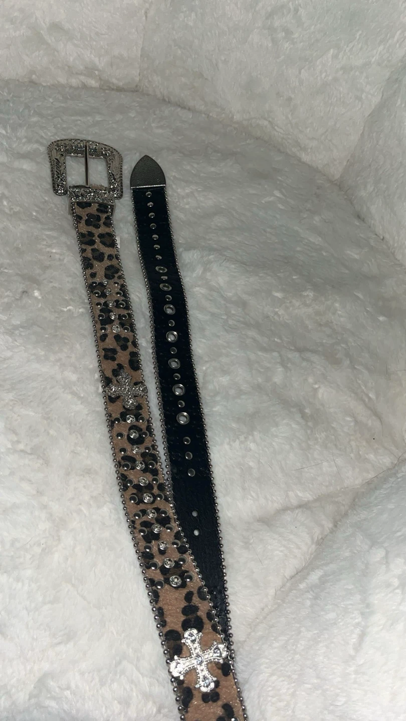 Leopard Print Embellished Belt with Rhinestones - photo 2