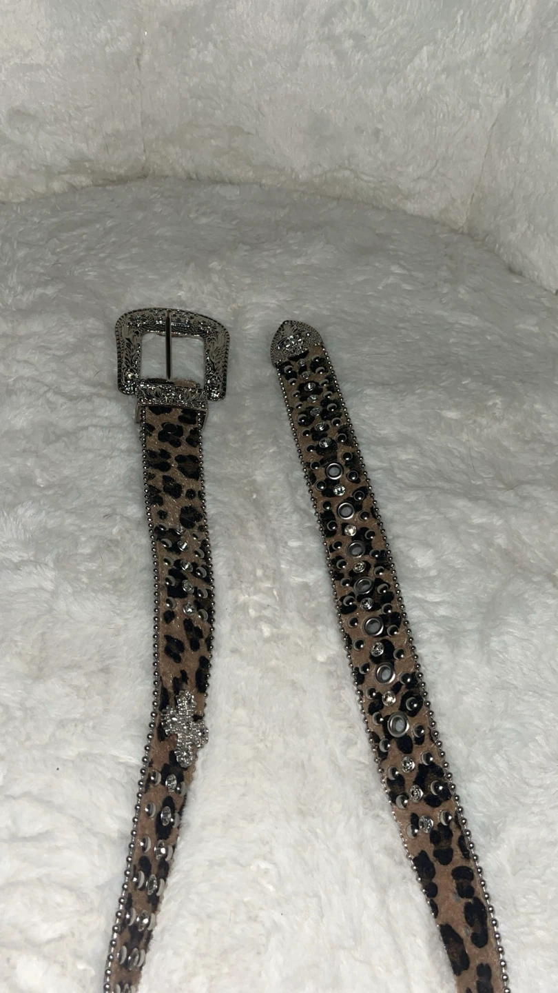 Leopard Print Embellished Belt with Rhinestones - photo 3