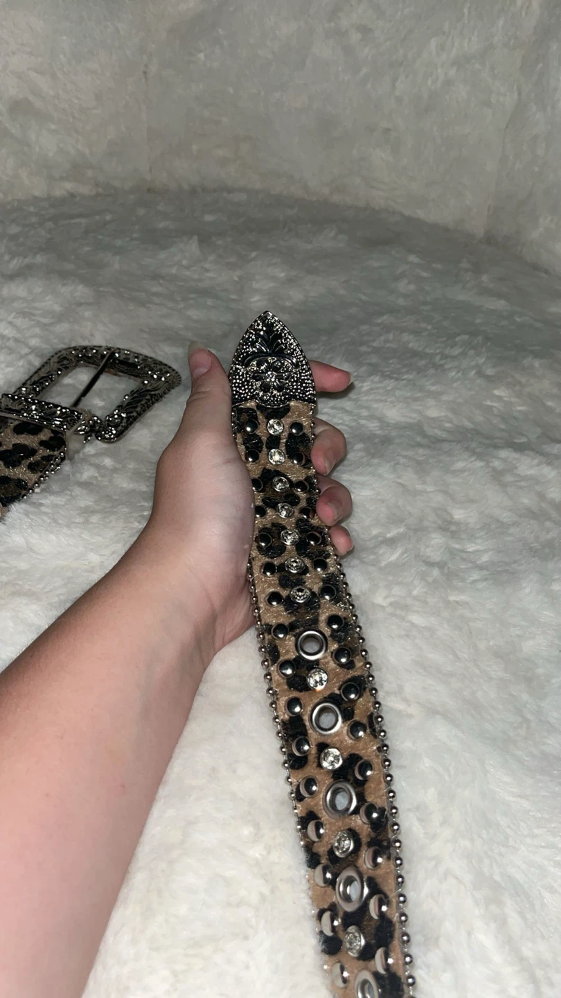 Leopard Print Embellished Belt with Rhinestones - photo 4