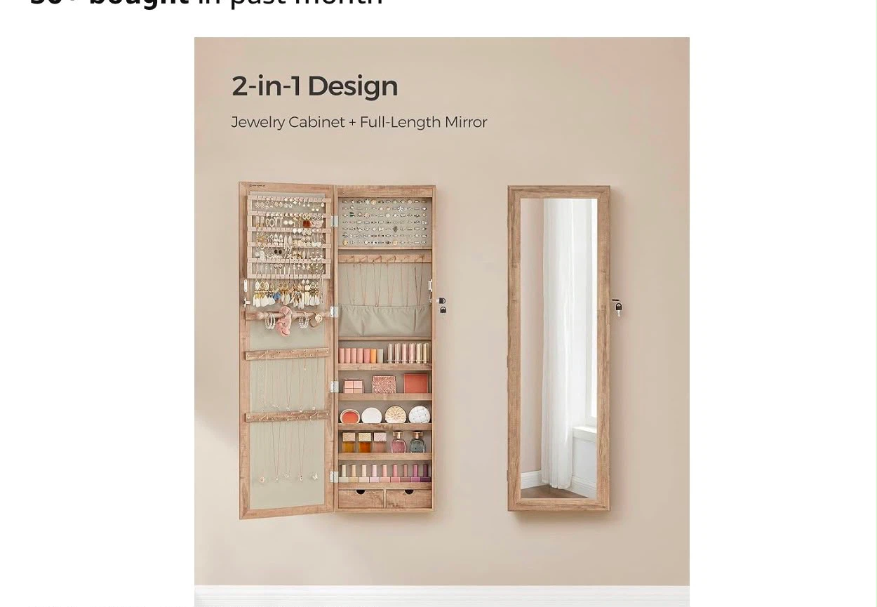 SONGMICS 2-in-1 Jewelry Cabinet with Full-Length Mirror - photo 4