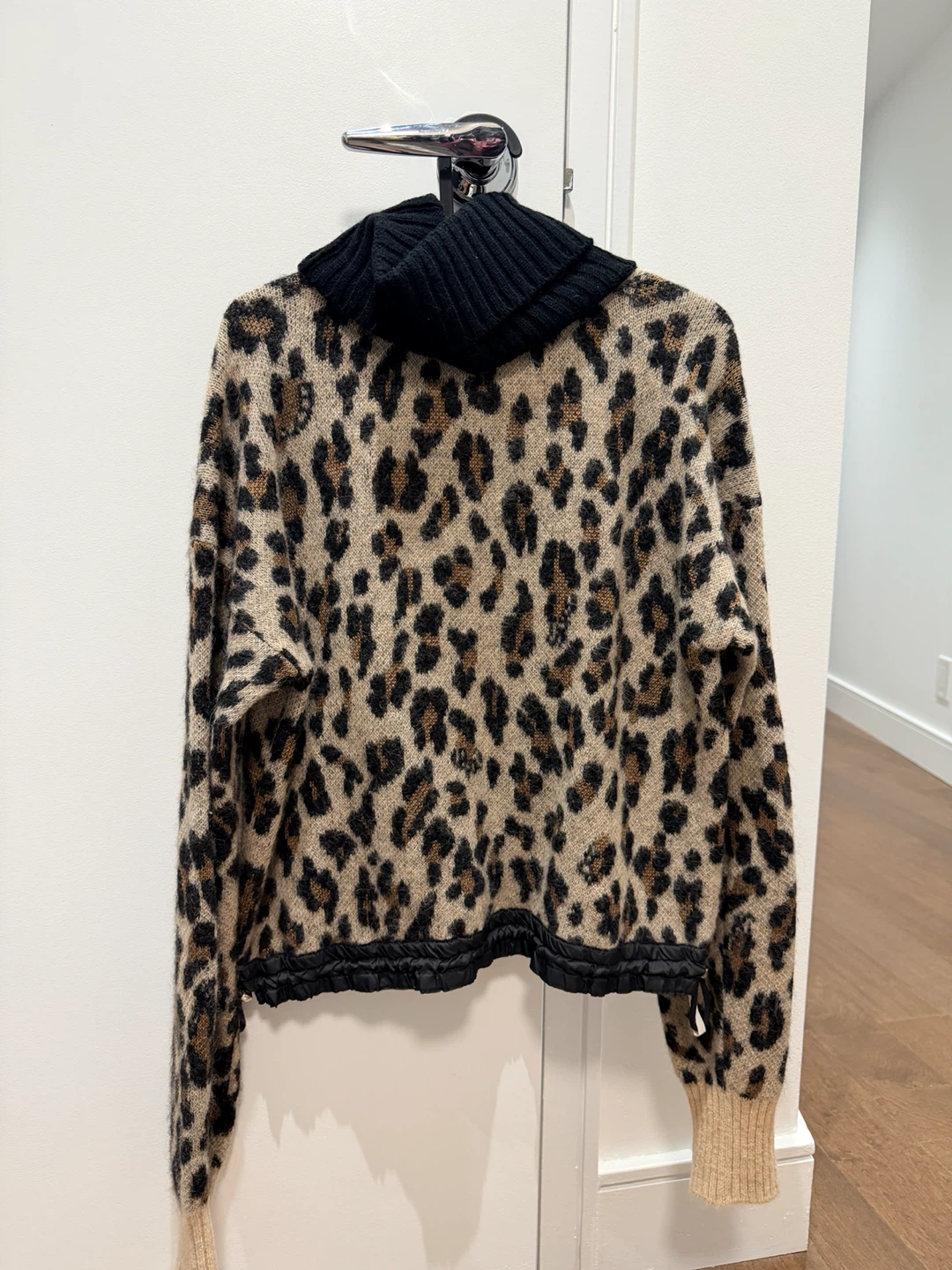 Sacai Leopard Print Wool Blend Sweater