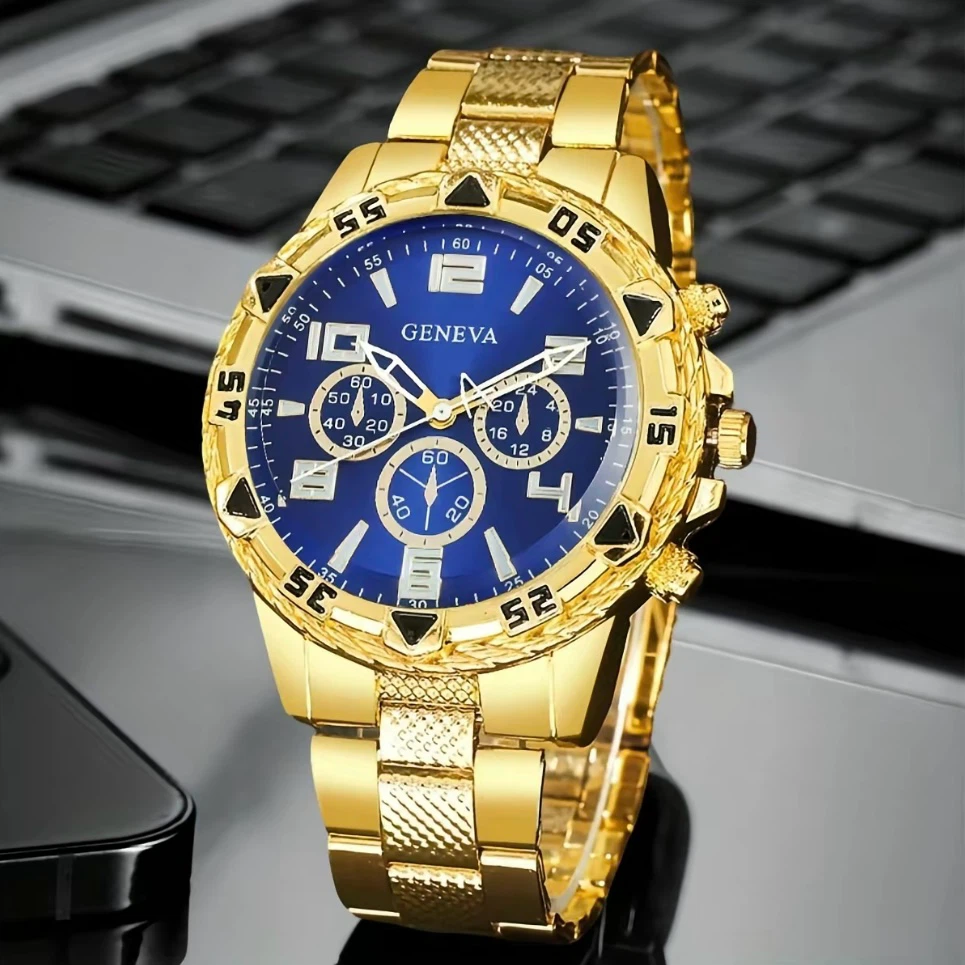 Geneva Men's Gold Blue Chronograph Watch
