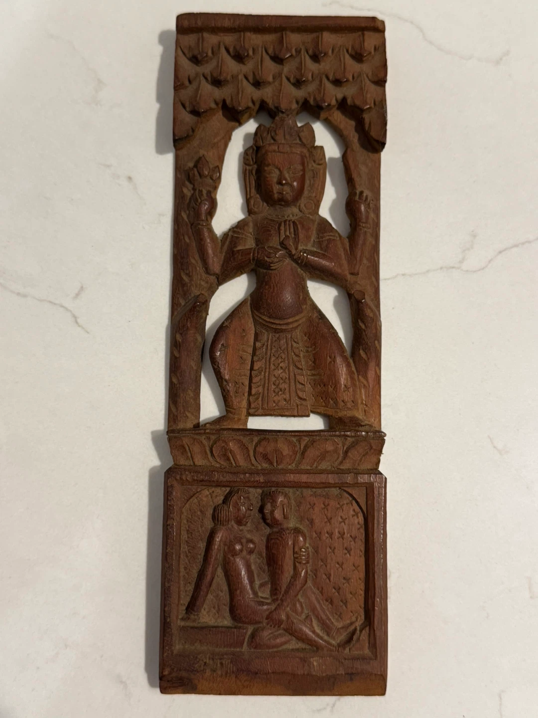 Antique Hindu Wood Temple Strut Carved Shanti Devi Kamasutra