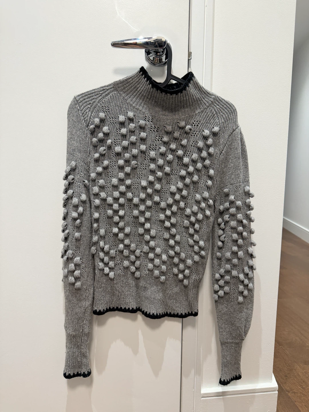 BCBGMAXAZRIA Grey Pom Pom Knit Sweater