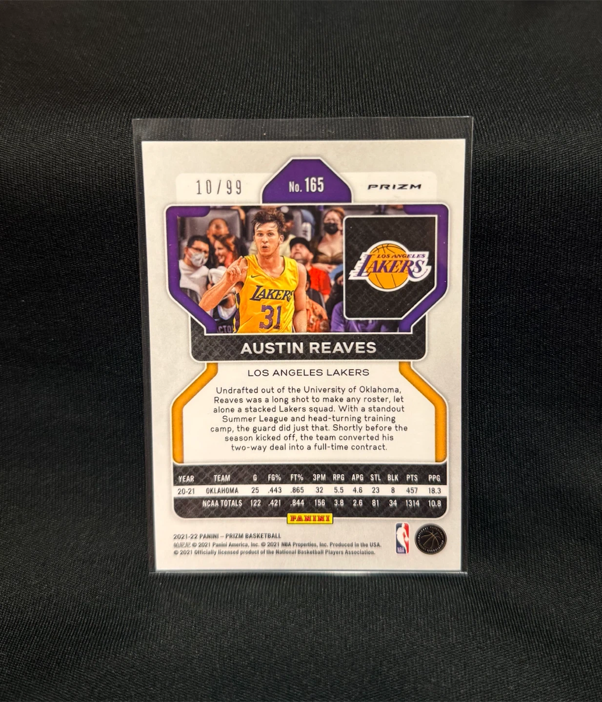 AUSTIN REAVES PURPLE PRIZM RC #165 (#10/99 - photo 3