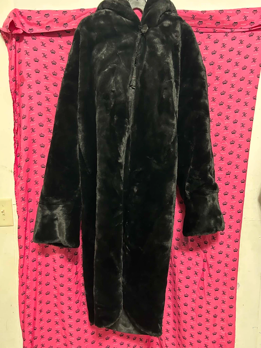 Black Faux Fur Full Length Coat